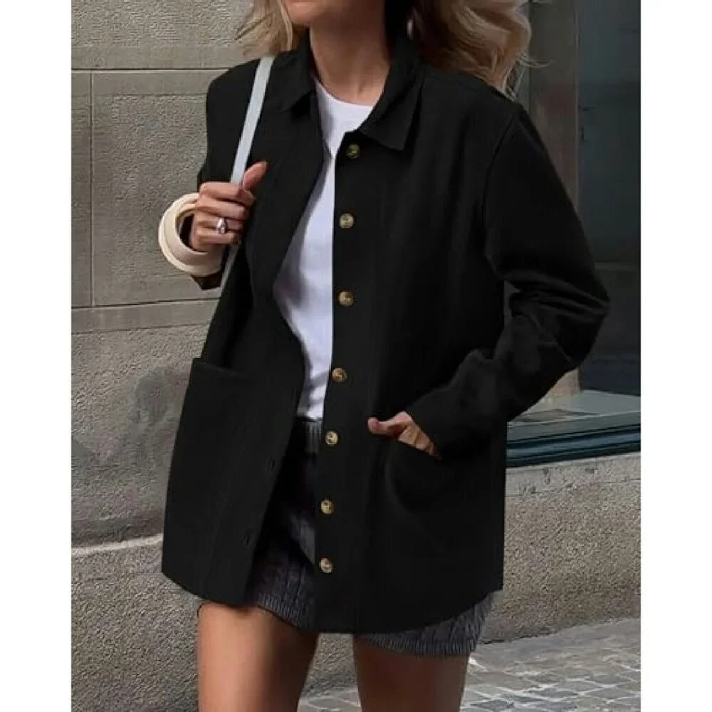 Faux Suede Button-Down Jacket Women's Size M Long Sleeve Shacket